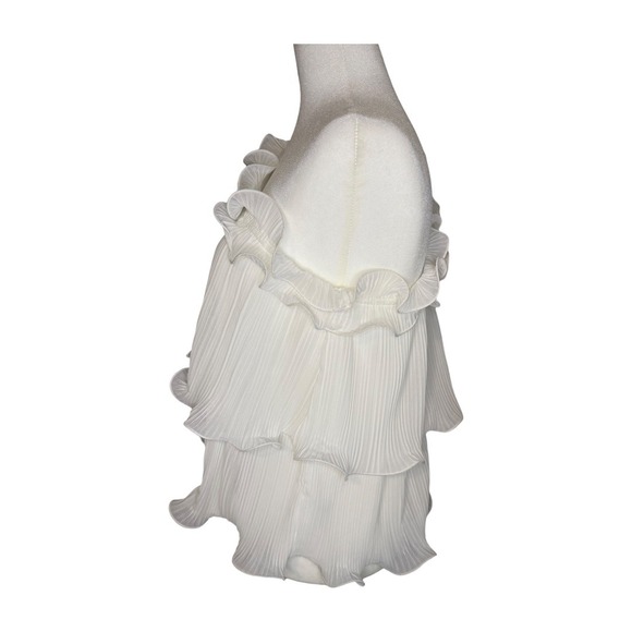 LUSH Ivory One Shoulder Ruffle Tiered Pleated Blouse Top Size Small NWT - Picture 2 of 8